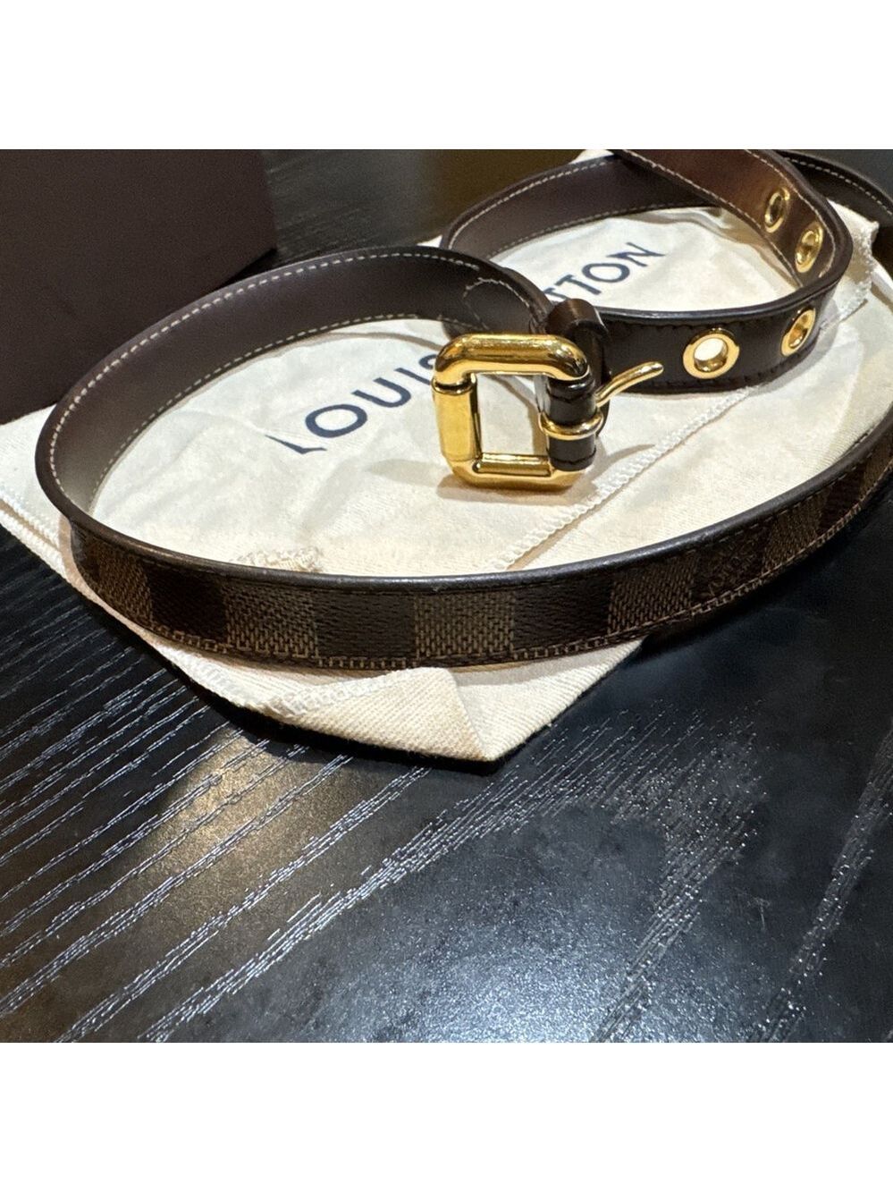 Louis Vuitton Damier Ebene Canvas Leather 25mm Buckle Belt 90/36 w COA - Picture 8 of 15